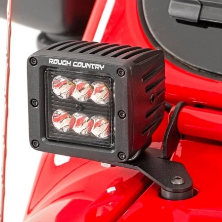 Coppia faretti Rough Country a LED 2″ quadrati per Jeep Wrangler JL (2018-) e Gladiator JT (2020-)