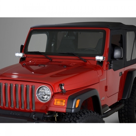 Kit Faretti LED Quadratec 4 rettangolari con staffa di montaggio su parabrezza per Jeep Wrangler TJ