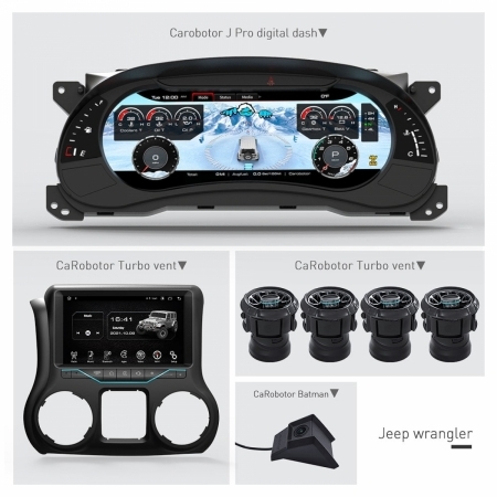 Carobotor Dashboard Kit - Pro dashboard +K1 radio +Batman camera + 4 Turbo AC Vents LED ) per Jeep Wrangler JK 