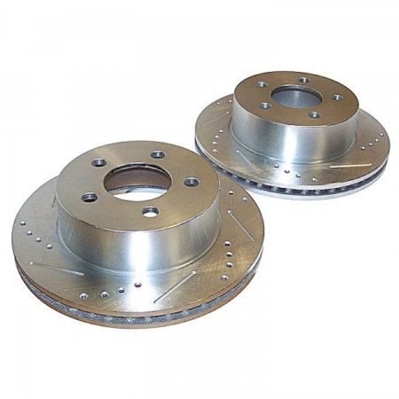 Coppia di dischi anteriori forati e baffati Crown per Jeep Wrangler TJ e Cherokee XJ