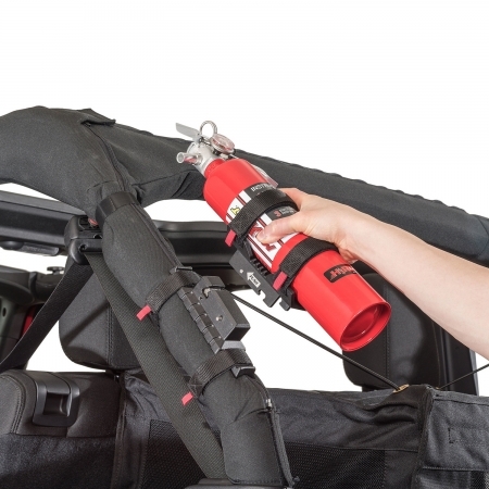 Supporto estintore Rugged Ridge Elite per tutti i modelli di Jeep Wrangler e CJ con roll bar dal 76 in poi