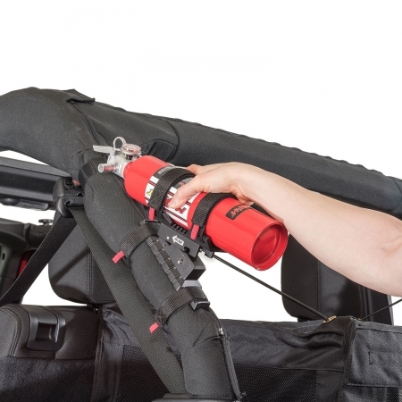 Supporto estintore Rugged Ridge Elite per tutti i modelli di Jeep Wrangler e CJ con roll bar dal 76 in poi