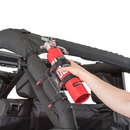 Supporto estintore Rugged Ridge Elite per tutti i modelli di Jeep Wrangler e CJ con roll bar dal 76 in poi