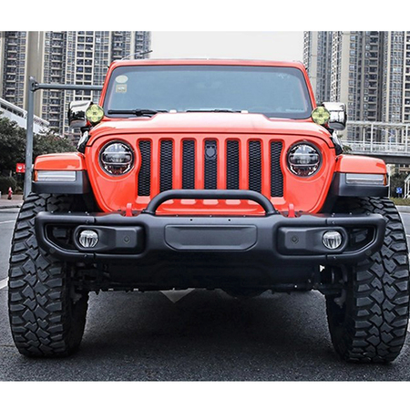 Paraurti anteriore in alluminio con bull bar OFD per Jeep Wrangler JL, JLU e Gladiator JT dal 2019 in poi
